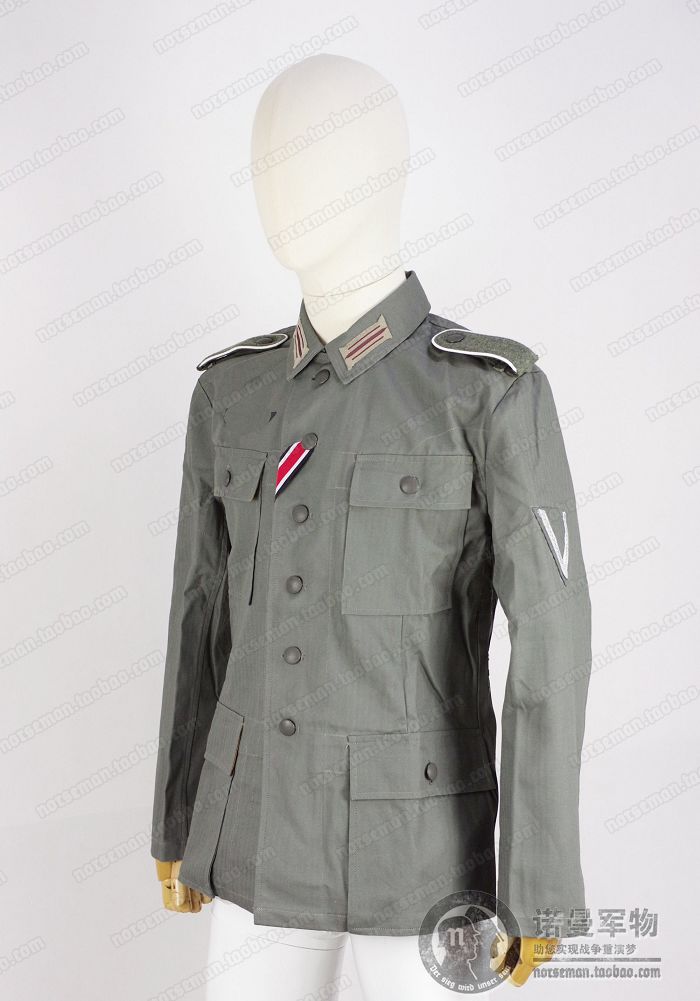 2 차 세계 대전 WW2 독일 육군 EM HBT M43 필드 튜닉 재킷, 제프라이터 오버슈트즈 슬리브 계급 나중에 패치 군인 전쟁 재연